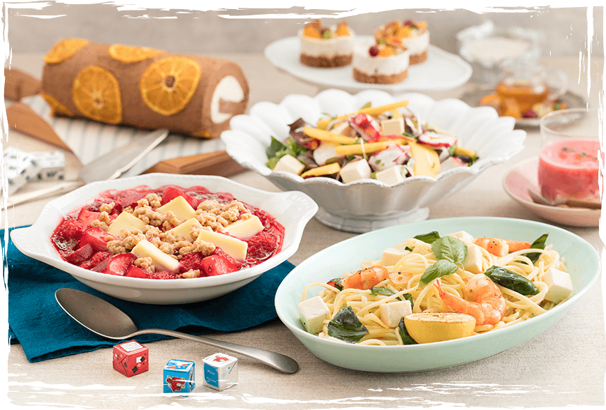 キリ、ベルキューブ、ブルサンと！フルーツで彩る爽やかな冬の食卓